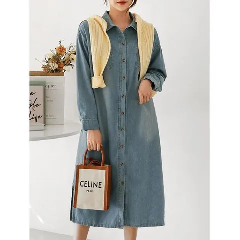 [시크루즈]슈첼 데님 투 포켓 롱 셔츠 원피스_BDOP039