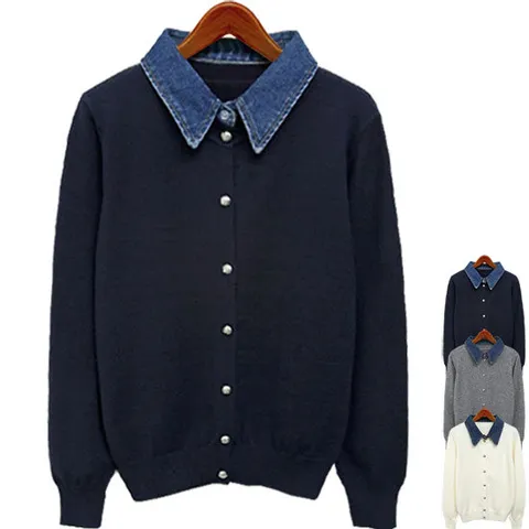 [하얀비/빠른배송] 가을인기 청남방 레이어드 여성가디건/청카라 니트자켓/정장가디건/미시/면접/오피스룩