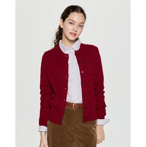 헤지스 여성 25FW 캐시미어 블렌디드 케이블 가디건 다크레드 HSSW5DC84R3