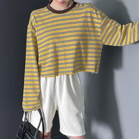 아트박스/옷자락 여자 키치 컷팅 크롭 긴팔 티셔츠