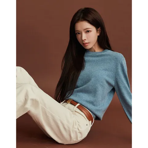 [ 현대백화점 ][지오다노] 여자 캐시블랜드 크루넥 긴팔 니트 스웨터 05355912