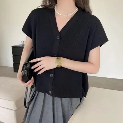 가디건 카디건 볼레로 아우터 반팔 캡소매 브이넥
