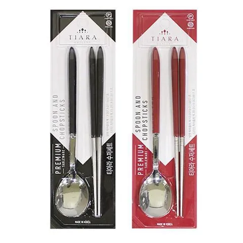 티아라 수저 저분 세트 숟가락 젓가락 커트러리 2색 숟가락젓가락세트 코렐수저세트