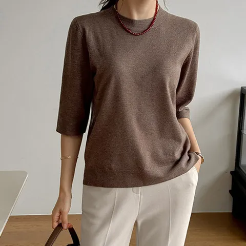 [조아맘] 소프트 캐시 7부 니트(2Types 라운드넥/브이넥)