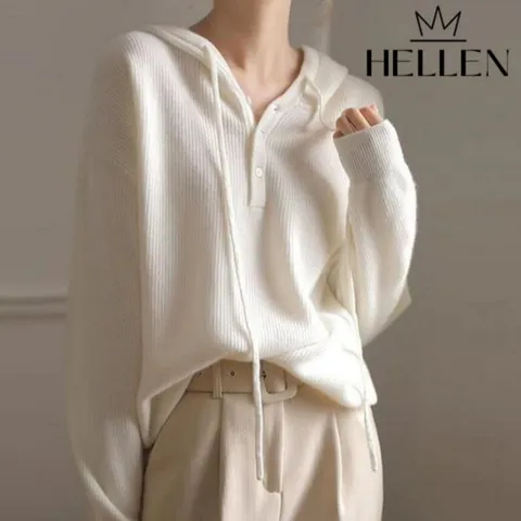 [헬렌] 여성 간절기 니트 후드 발린후드니트 O-600