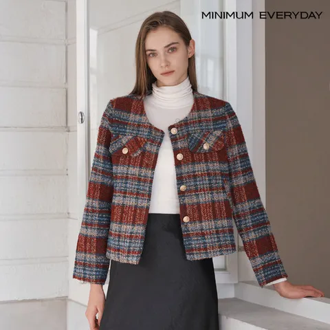 [ 롯데백화점 ][미니멈][미니멈 에브리데이]라운드 체크 크롭 트위드 자켓 (EB3JK014D)