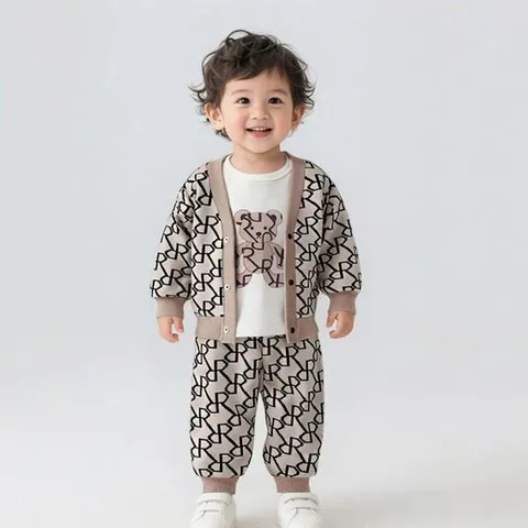 [조이멀티]R브라운 아동 티셔츠 바지 가디건 3종세트 205958