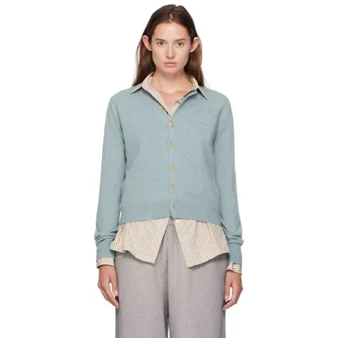 아크네 가디건 블루 야크 울 핏 가디건 252129F095012