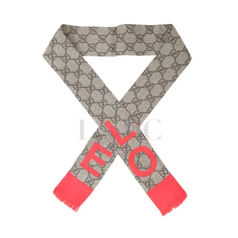 [중고명품] 구찌 LOVE 프린트 실크 넥 보우 스카프 방도 반다나