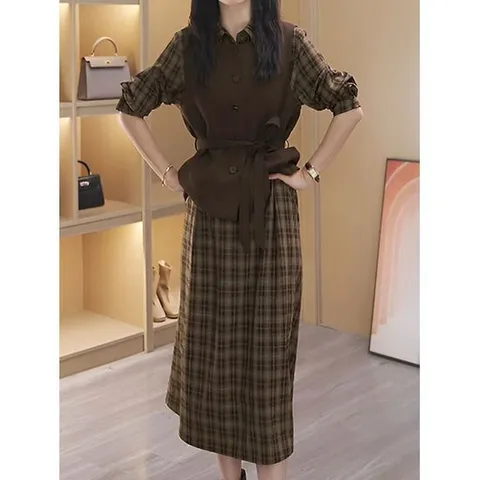 [에꼴드파리]모네 조끼 체크원피스_F59WOB003Z