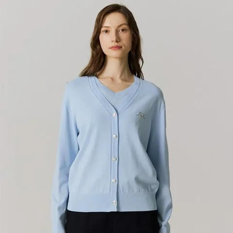 [요하넥스]레터링 비즈 브이넥 가디건