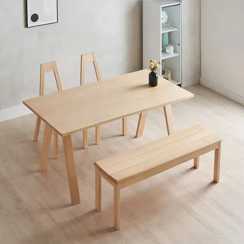 이네스 비취원목 4인 테이블 식탁세트 A형 (4인테이블+의자 2개+2인벤치1050 1개)