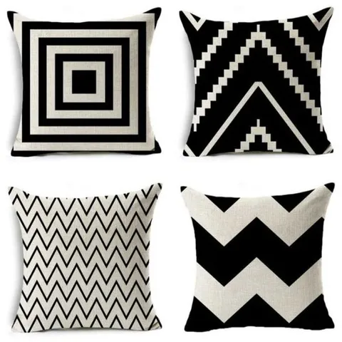 모던한 흑백도형 패턴 린넨 소파 쿠션 커버 4종 45x45 쿠션커버 쇼파쿠션커버 등쿠션커버 쿠션커버45x45 쿠션방석 등받이쿠션커버 인테리어쿠션
