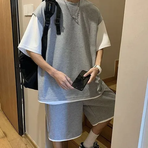 레이어드st 오버핏 반팔 반바지 홈웨어 츄리닝 데일리