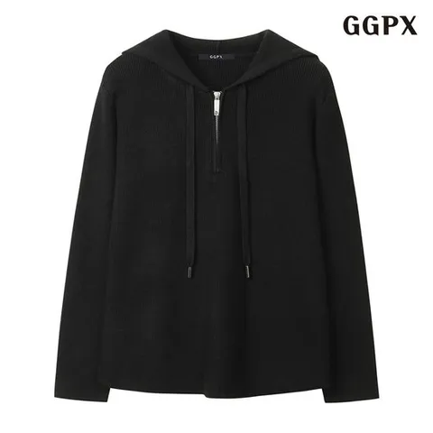 [GGPX] 데일리 오버핏 골지 반집업 후드 긴팔 니트 (GPCKT014D)