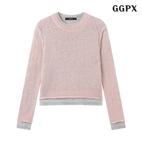 [ 롯데백화점 ]GGPX 러블리 레이어드 배색 긴팔 니트 (GPCKT008D)