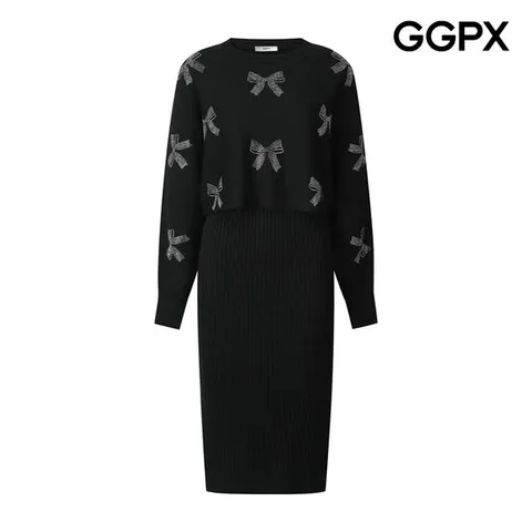 [ 롯데백화점 ]GGPX  핫픽스 리본 니트 세트 골지 원피스 (GP9ST013F)