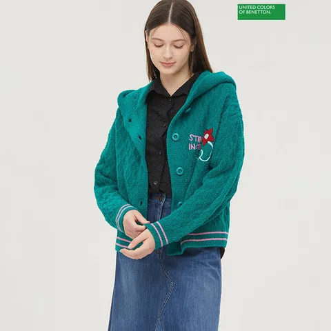 베네통 피셔맨 후드 니트 가디건 BAKC55461