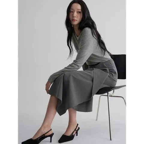 (115951LY13) [에잇세컨즈] 겹쳐입은듯한 브이넥 풀오버 그레이