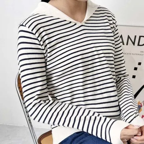 니트티셔츠 긴팔 스웨터 세일러 스타일 단가라 패턴