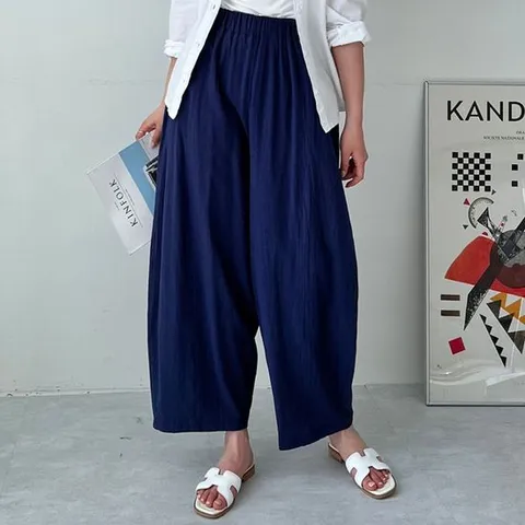벌룬팬츠 여름 밴딩 와이드 벌룬 팬츠 베이직 주름 통바지