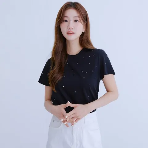 [ 롯데백화점 ][로엠]진주 크롭 반팔 티셔츠(2colors)_RMHWE26RT2