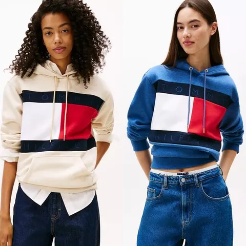 타미힐피거 TOMMY HILFIGER XW04634 여자 볼드 플래그 로고 맨투맨 후드 티셔츠