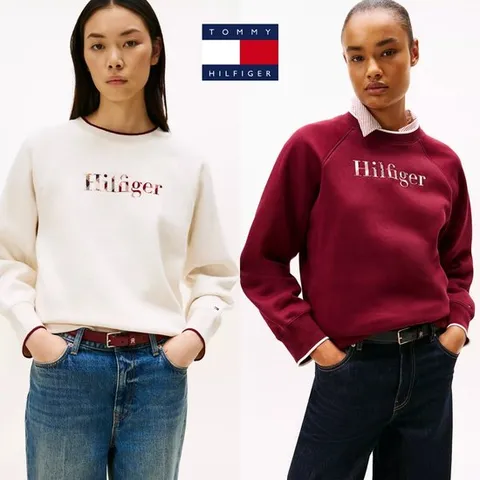 타미힐피거 TOMMY HILFIGER XW06039 여자 플래드 힐피거 로고 맨투맨 티셔츠