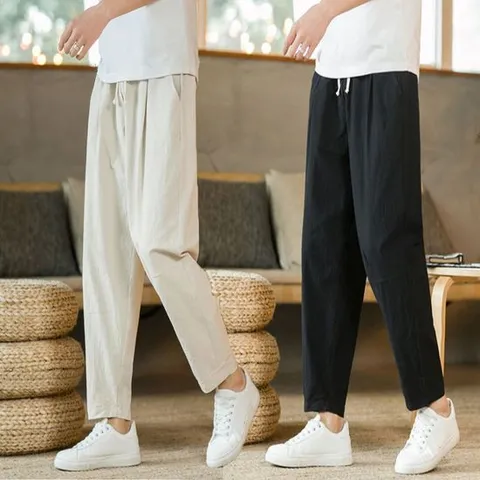 남자바지 남자바지 허리밴딩 린넨 9부 여름 데일리 팬츠