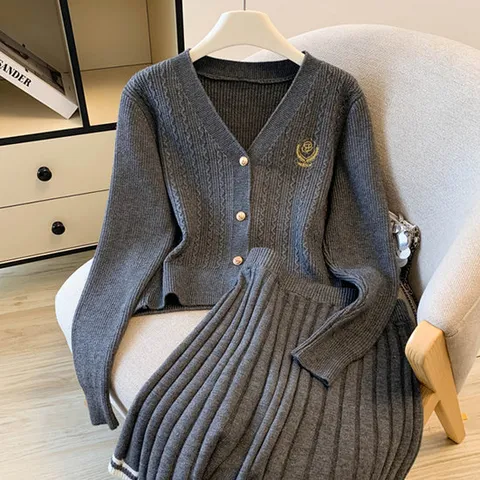 [아리엘스타일]니트가디건 플리츠스커트 코디세트 모라크투피스