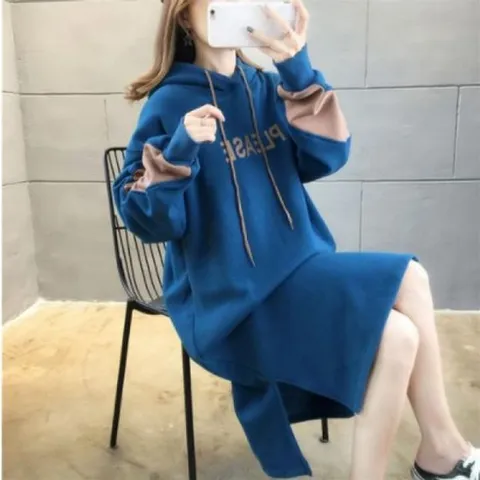 여성 롱 후드티 기모 원피스KM28 39 롱 스포티 여성 겨울 캐주얼 후드티 기모 루즈핏