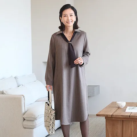 [쉬즈마담]N2740 라인 루즈핏정장 스카프원피스 50대 엄마옷