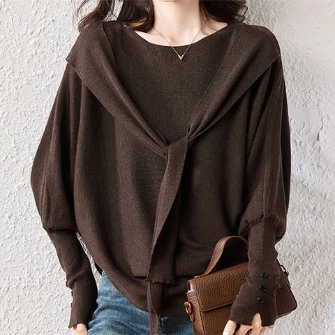 [패션에비뉴] 루즈핏 숄더타이 가오리핏 니트 258218A0