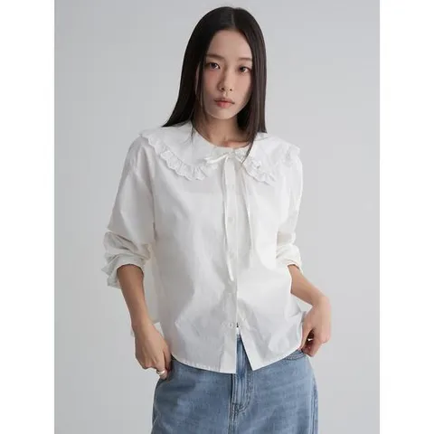 (165964AY40) [에잇세컨즈] 코튼 긴소매 블라우스  아이보리