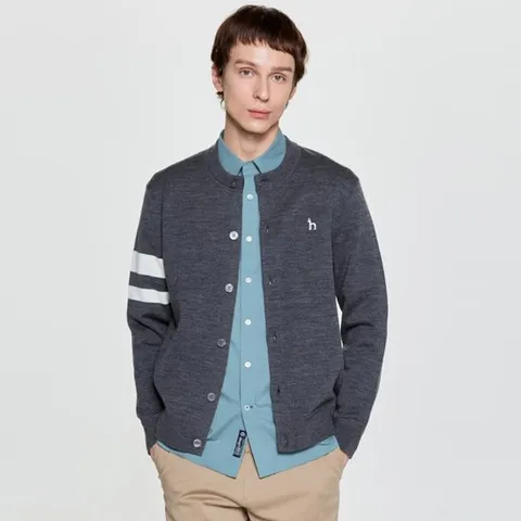 [ 롯데백화점 ]헤지스  25FW  남성 울혼방 소매 배색 라운드 가디건 HZSW5D200G2