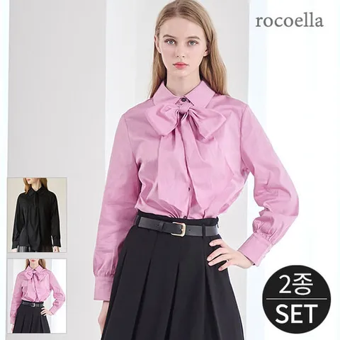 로코엘라 플린 리본 타이 셔츠형 블라우스 2종세트