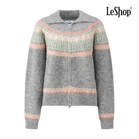 [ 롯데백화점 ]르샵  자가드 카라넥 집업 울 니트 가디건 (BP9KC016A)