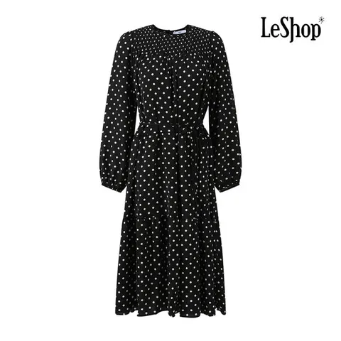 [ 롯데백화점 ]르샵  스모크 넥 라인 도트 패턴 리본 원피스 (BP9OP019A)