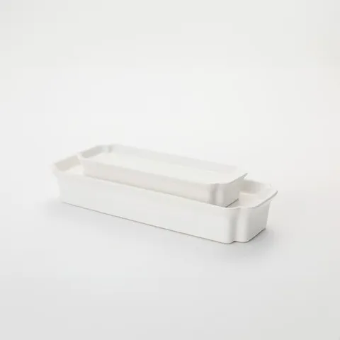 [무케] 우기세라믹_한옥 직사각 굽접시 (소+중) 2종 세트 다과접시 반찬접시