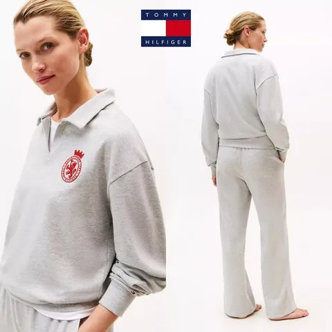 타미힐피거 TOMMY HILFIGER UW06078 여자 자수로고 크레스트 로고 맨투맨 잠옷 파자마 티셔츠