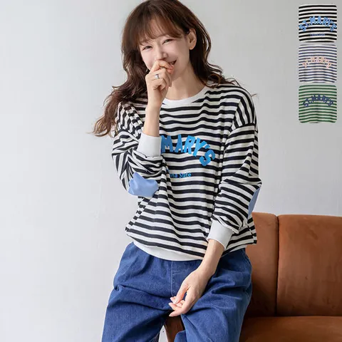 키첼 [국내생산] [모던핏T] 디아난 스트라이프 레터링 맨투맨