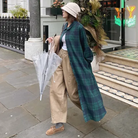 [안녕윤수야] 시즌체크 롱셔츠드레스