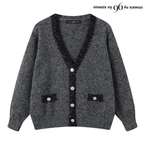 나인식스뉴욕 스팽글 배색 포인트 오버핏 니트 가디건 (NP3CK032L0)