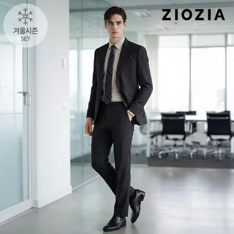 [지오지아] 멜란지 차콜 캐주얼 셋업 수트 (AAD4KG1603_AAD4PP1603_CGR)