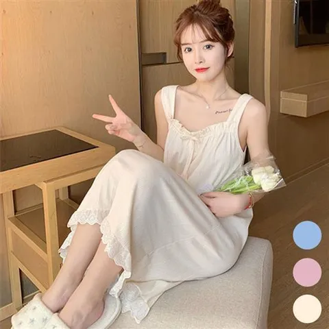 여성 귀여운 리본끈 시원한 소재 홈웨어 민소매 잠옷 실크잠옷