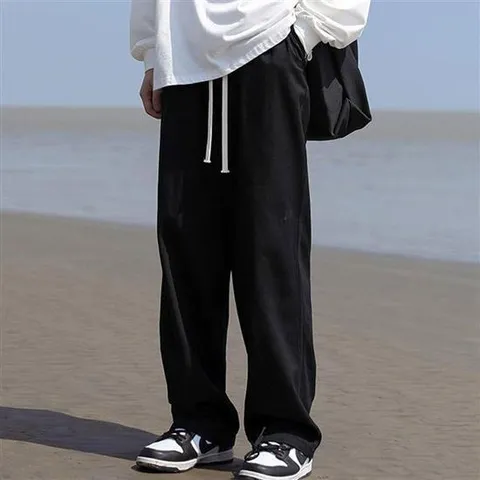 남성스판바지 남자 일자 면팬츠 허리밴딩 끈 롤업 스트릿 캠퍼스룩