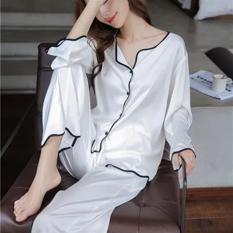 여자파자마바지 새틴 실크 여성 잠옷 세트 우정 파자마 파티 홈웨어