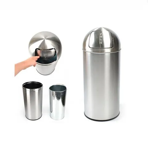 킹센스 내통분리형 업소용 스텐 대형 푸쉬 휴지통 25L 극장용휴지통 스텐쓰레기통 대용량휴지통 내통휴지통 롯데리아휴지통