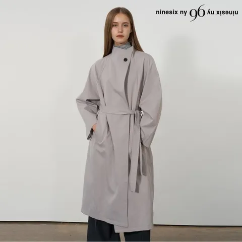 [나인식스뉴욕]하프넥 싱글 버튼 벨티드 트렌치 코트 (NP3JH001L0)