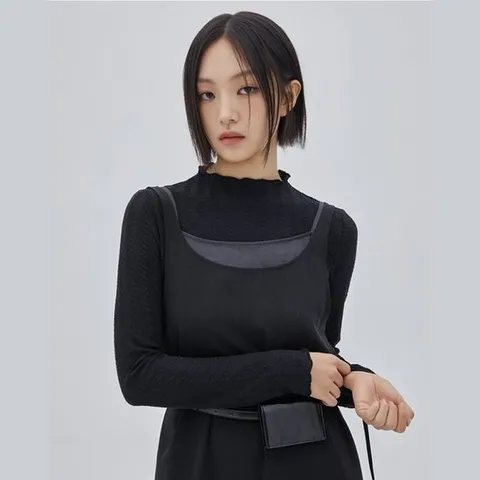 [ 롯데백화점 ]플라스틱아일랜드  (PR4CL063) 모크넥 레이스 티셔츠